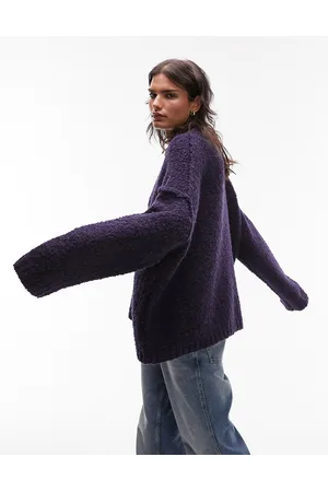 Topshop Maglione bouclé blu navy premium in misto lana d