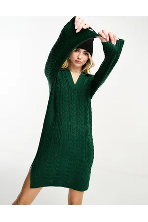Brave Soul Vestito midi in maglia bosco a coste con colletto stile polo
