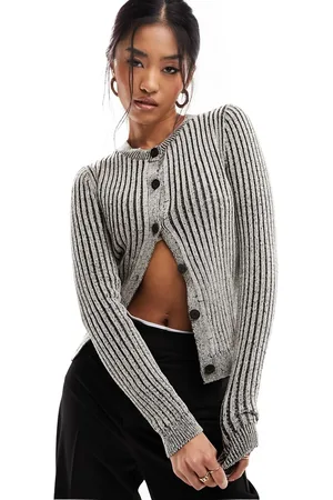 Miss Selfridge ASOS DESIGN - Cardigan in maglia marrone e crema a doppia tonalità