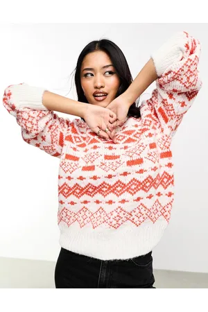Pieces® Maglione con motivo Fair Isle bianco e rosso