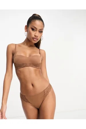 Dorina Frida - Reggiseno a fascia morbido leggermente imbottito marrone con dettaglio in pizzo
