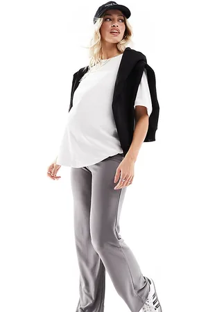 Mama;licious Mamalicious Maternity - Pantaloni a fondo ampio scuro a coste con fascia sopra il pancione