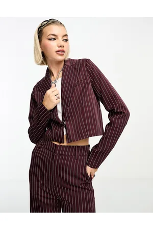 Heartbreak Blazer taglio corto gessato bordeaux in coordinato