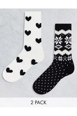 Lindex Confezione di 2 paia di calzini bianchi e neri con motivo Fair Isle