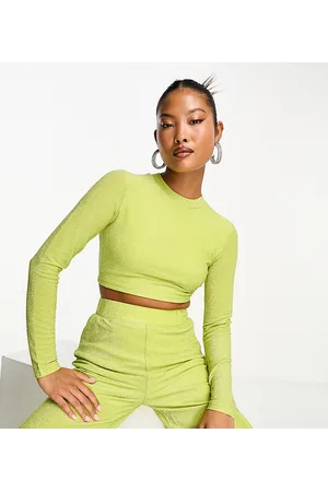 Collective The Label Top in maglia oliva metallizzato aperto dietro in coordinato