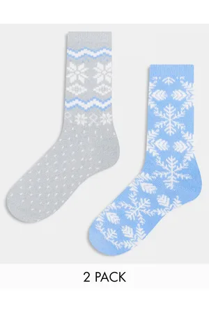 Lindex Confezione di 2 paia di calzini blu e grigi con motivo Fair Isle