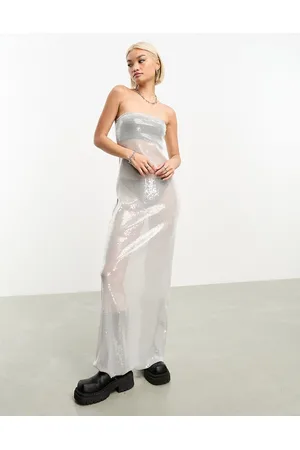 Weekday Jade - Vestito lungo a tubino argento trasparente con paillettes