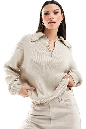 Hollister Maglione largo color avena con zip corta