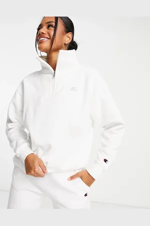 Champion Felpa bianca con logo piccolo e collo a imbuto
