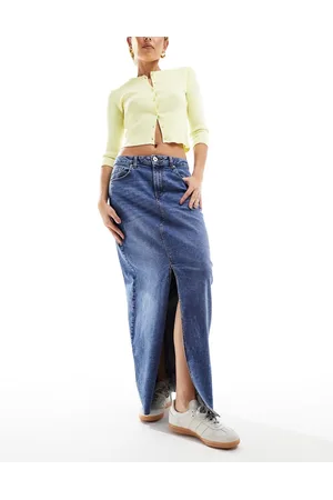Pieces® Gonna lunga in denim medio con spacco sul davanti