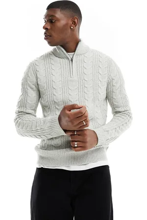 French Connection Maglione écru mélange con zip corta e trecce