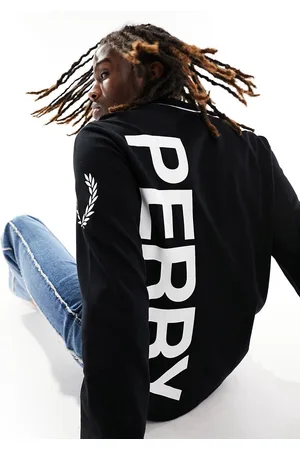 Fred Perry Polo nera con logo e doppia riga a contrasto su colletto e maniche