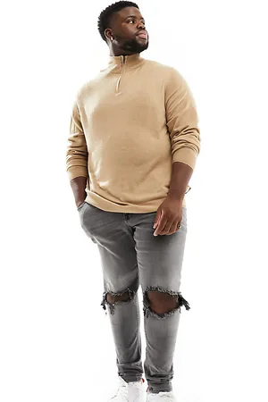 French Connection Plus - Maglione morbido cammello mélange con zip corta