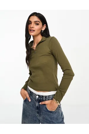 Brave Soul Top a maniche lunghe oliva con zip corta