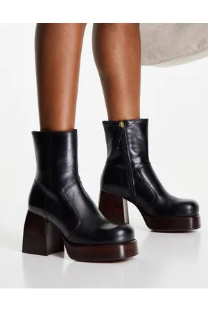 ASOS Rowan - Stivali con tacco e plateau in pelle premium neri