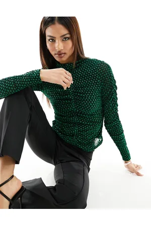Y.A.S Top accollato in rete verde glitterato