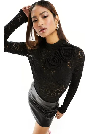 VERO MODA Body a maniche lunghe in pizzo con fiore