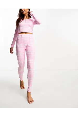Loungeable Top a maniche lunghe con bottoni e leggings in jersey con stampa Fair Isle