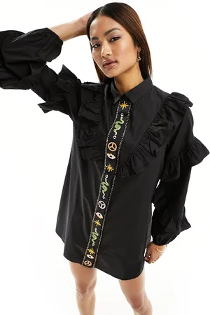 Never Fully Dressed Vestito camicia corto con maniche con volant e ricami