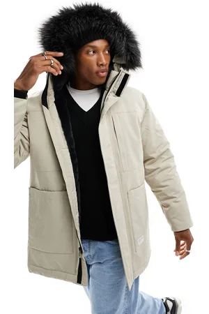 Hollister All Weather - Parka color pietra con cappuccio e finiture in pelliccia sintetica