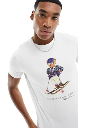 Ralph Lauren T-shirt bianca con stampa di orsetto sugli sci