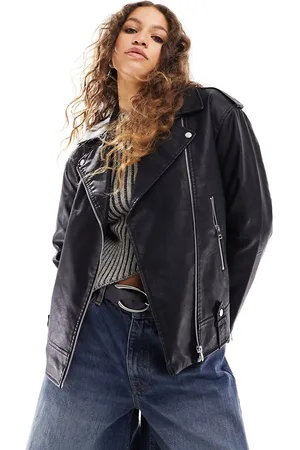 JJXX Giacca biker oversize in pelle sintetica nera