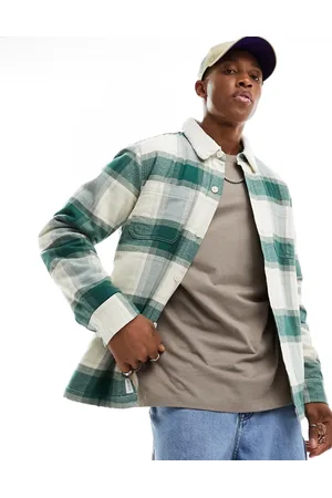 Hollister Camicia giacca oliva e color crema a quadri foderata in morbido pile borg