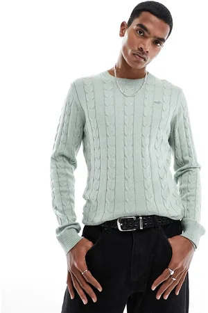 Hollister Icon - Maglione girocollo salvia leggero lavorato a trecce con logo