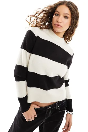 JJXX Maglione lavorato girocollo a righe crema e nere