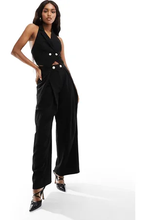 ASOS Pantaloni a fondo ampio neri con bottoni oro in coordinato