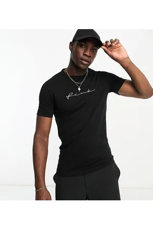 French Connection FCUK Tall - T-shirt nera con firma del logo al centro