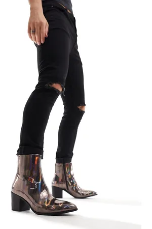 ASOS Stivaletti Chelsea in pelle sintetica iridescente con tacco
