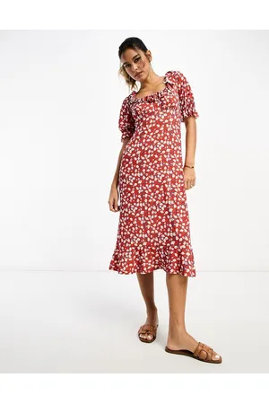 River Island Vestito da giorno midi con volant sul collo nero a fiori