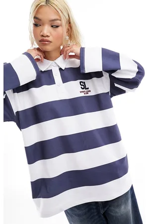 ASOS Maglietta stile rugby a righe bianche e con logo