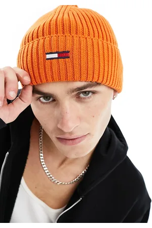 Tommy Hilfiger Berretto arancione a coste con logo a bandiera