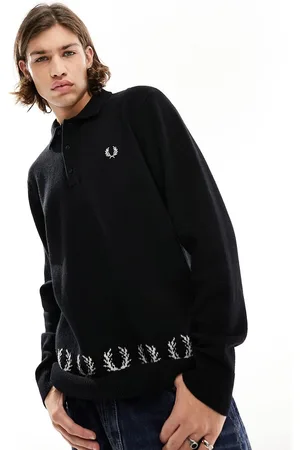 Fred Perry Polo in maglia nera a maniche lunghe