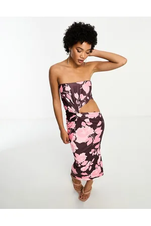 DAY 6 Vestito midi a fascia con stampa di rose, cut-out e dettaglio intrecciato