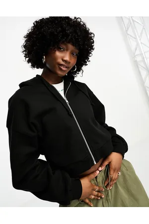 Dr Denim Ethel - Felpa con cappuccio nera con logo sul cappuccio e zip
