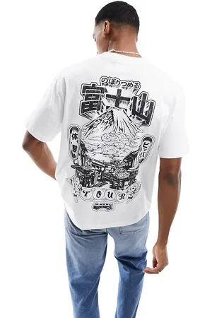Bershka T-shirt bianca con stampa di montagna giapponese sul retro