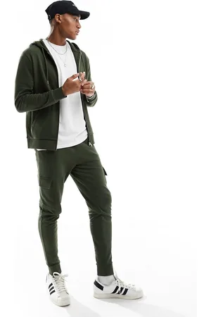 ASOS Tuta sportiva skinny kaki con felpa con cappuccio e joggers cargo