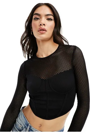 Bershka Top a maniche lunghe in rete traforata