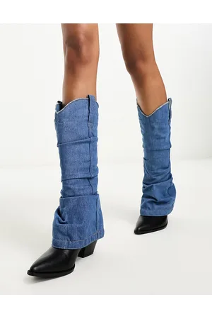 Daisy Street Stivali al ginocchio neri stile western in denim