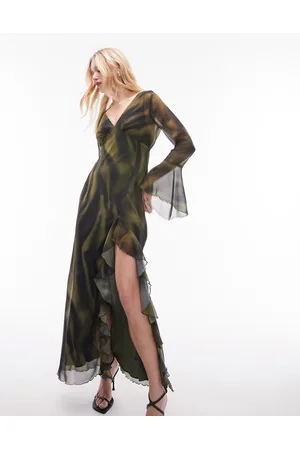 Topshop Georgette - Vestito midi con stampa a fiori e volant
