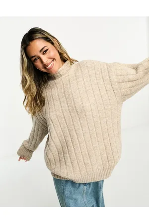 ASOS Maglione pesante oversize color avena a coste con collo rialzato