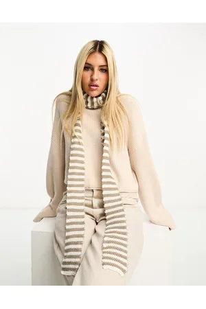 Daisy Street Sciarpa sottile in maglia sporco e beige a righe