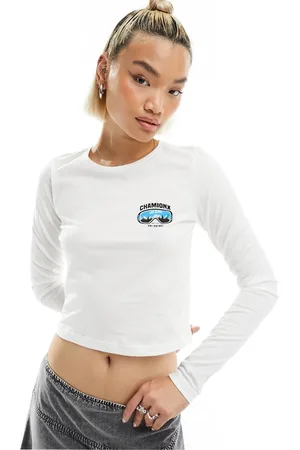 Noisy May T-shirt a maniche lunghe corta bianca con scritta "Chamonix"