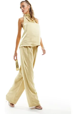 Flounce London Pantaloni ampi in raso color in coordinato