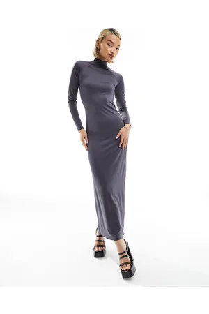Stradivarius Vestito lungo attillato aperto dietro antracite