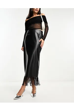 ASOS Gonna lunga in pelle sintetica nera con frange