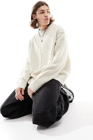 Bershka Maglione écru a trecce modello cut&sew